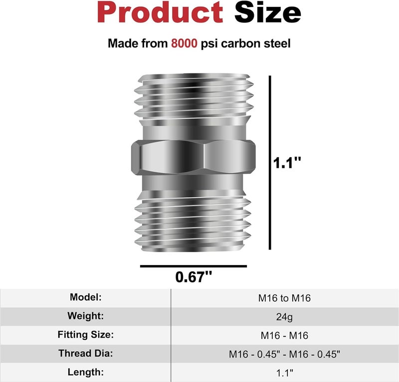 joytrace 2pcs M16 to M16 Carbon Stee Fittings Adapters for Mini Excavator Adapting, Reducing Or Enlarging Connect Such Air Pipe, Fuel Pipe, Water Pipe, Etc Full Port Straight Pipe Fitting Connector - Image 3